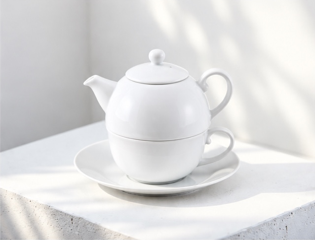 白磁のTea For One:ポット、カップ、ソーサー